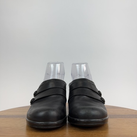 Womens Dansko Blake Black Leather Heeled Backless Mules Clogs Size EU 39 - Picture 3 of 8